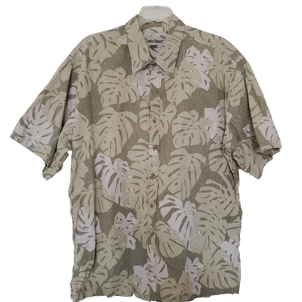 Cooke Street Honolulu Mens 2XL Hawaiian Shirt Monstera Leaf Cotton Green Cream